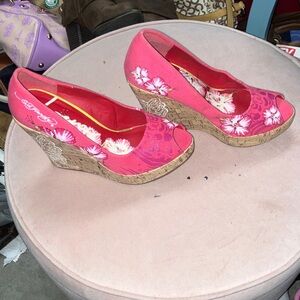 Ed hardy Floral Wedge Sandals Sz 7